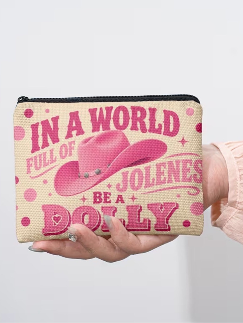 Be A Dolly Printed Canvas Wristlet Pouch - Pink